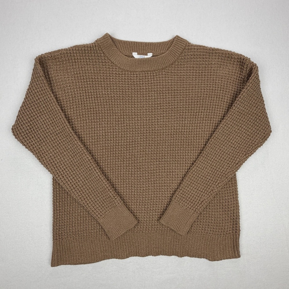 Time and Tru Brown Waffle Knit Crew Neck Sweater Womens Large 12-14